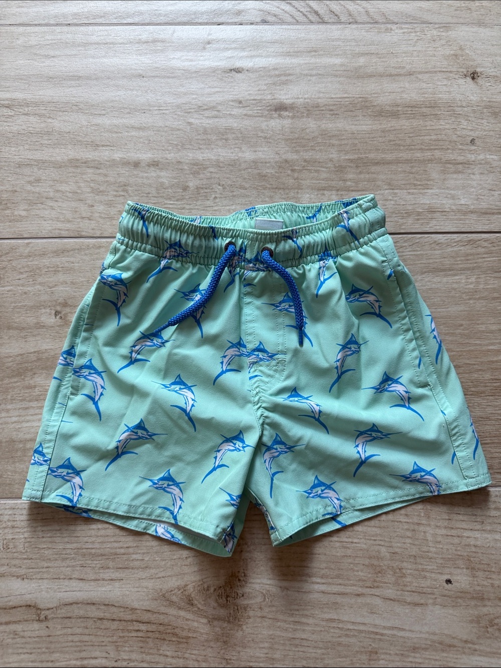 Class Club Mint Green Swim Shorts with Blue Marlin Pattern